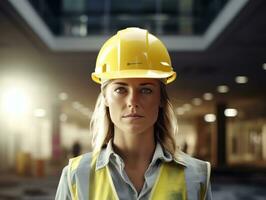 photo shot of a natural woman working as a construction worker AI Generative