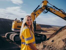 photo shot of a natural woman working as a construction worker AI Generative