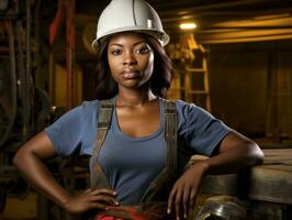 photo shot of a natural woman working as a construction worker AI Generative