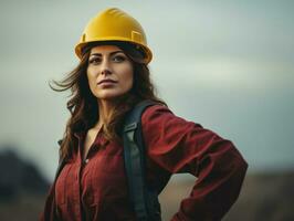 photo shot of a natural woman working as a construction worker AI Generative