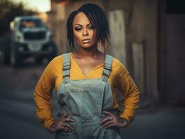 photo shot of a natural woman working as a construction worker AI Generative