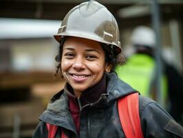 photo shot of a natural woman working as a construction worker AI Generative