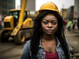 photo shot of a natural woman working as a construction worker AI Generative