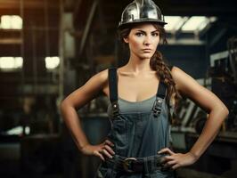 photo shot of a natural woman working as a construction worker AI Generative