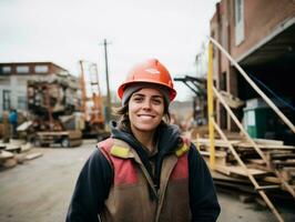 foto Disparo de un natural mujer trabajando como un construcción trabajador ai generativo