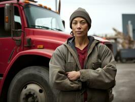 photo shot of a natural woman working as a construction worker AI Generative