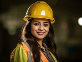 photo shot of a natural woman working as a construction worker AI Generative