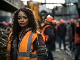 photo shot of a natural woman working as a construction worker AI Generative