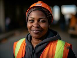 photo shot of a natural woman working as a construction worker AI Generative