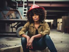 photo shot of a natural woman working as a construction worker AI Generative