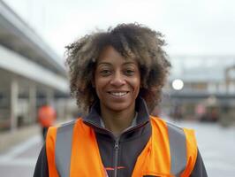 photo shot of a natural woman working as a construction worker AI Generative