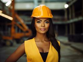 foto Disparo de un natural mujer trabajando como un construcción trabajador ai generativo