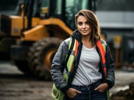 photo shot of a natural woman working as a construction worker AI Generative