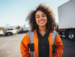 photo shot of a natural woman working as a construction worker AI Generative