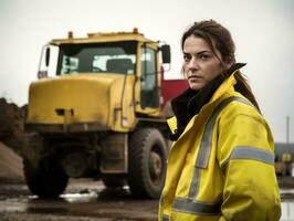 photo shot of a natural woman working as a construction worker AI Generative