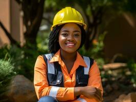 photo shot of a natural woman working as a construction worker AI Generative