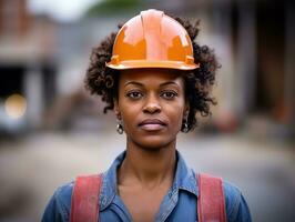 photo shot of a natural woman working as a construction worker AI Generative