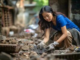 foto Disparo de un natural mujer trabajando como un construcción trabajador ai generativo