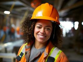 foto Disparo de un natural mujer trabajando como un construcción trabajador ai generativo