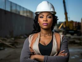 photo shot of a natural woman working as a construction worker AI Generative