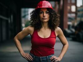 photo shot of a natural woman working as a construction worker AI Generative