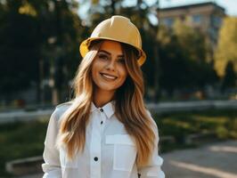 foto Disparo de un natural mujer trabajando como un construcción trabajador ai generativo