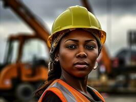 photo shot of a natural woman working as a construction worker AI Generative