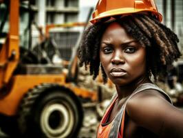 photo shot of a natural woman working as a construction worker AI Generative