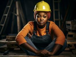 photo shot of a natural woman working as a construction worker AI Generative