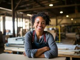 photo shot of a natural woman working as a construction worker AI Generative