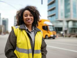 photo shot of a natural woman working as a construction worker AI Generative