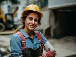 photo shot of a natural woman working as a construction worker AI Generative