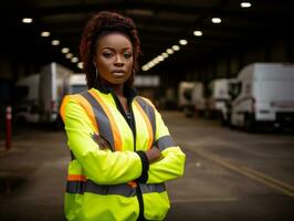 photo shot of a natural woman working as a construction worker AI Generative