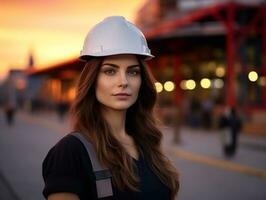 photo shot of a natural woman working as a construction worker AI Generative