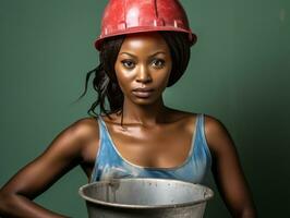 photo shot of a natural woman working as a construction worker AI Generative