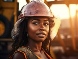 photo shot of a natural woman working as a construction worker AI Generative