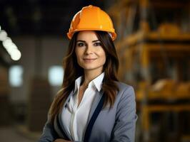 photo shot of a natural woman working as a construction worker AI Generative