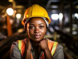 photo shot of a natural woman working as a construction worker AI Generative