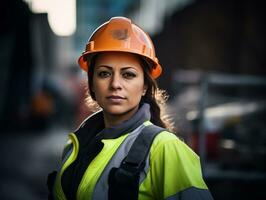 photo shot of a natural woman working as a construction worker AI Generative