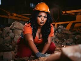 photo shot of a natural woman working as a construction worker AI Generative