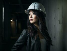 photo shot of a natural woman working as a construction worker AI Generative