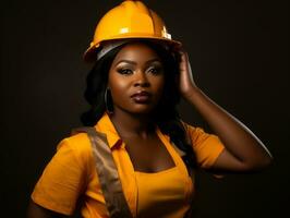 photo shot of a natural woman working as a construction worker AI Generative