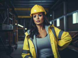 photo shot of a natural woman working as a construction worker AI Generative