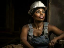 photo shot of a natural woman working as a construction worker AI Generative