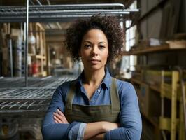 photo shot of a natural woman working as a construction worker AI Generative