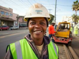 photo shot of a natural woman working as a construction worker AI Generative