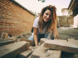 photo shot of a natural woman working as a construction worker AI Generative