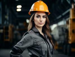 photo shot of a natural woman working as a construction worker AI Generative