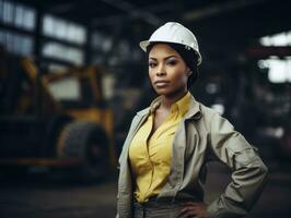 photo shot of a natural woman working as a construction worker AI Generative