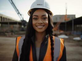 photo shot of a natural woman working as a construction worker AI Generative